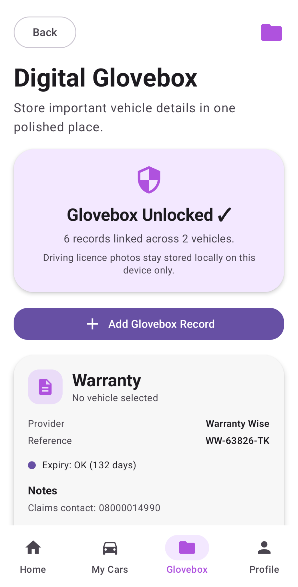 Digital Glovebox screen