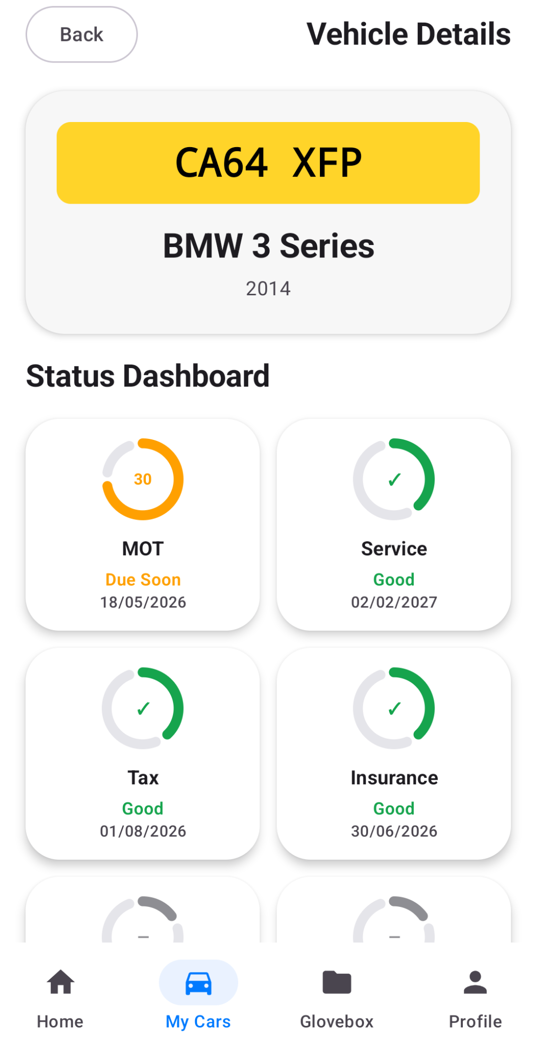 Vehicle details dashboard